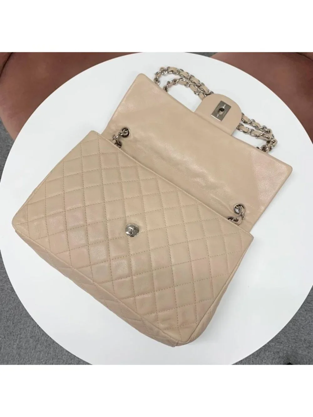 Chanel Big Quilted Caviar Leather CC Logo Shoulder